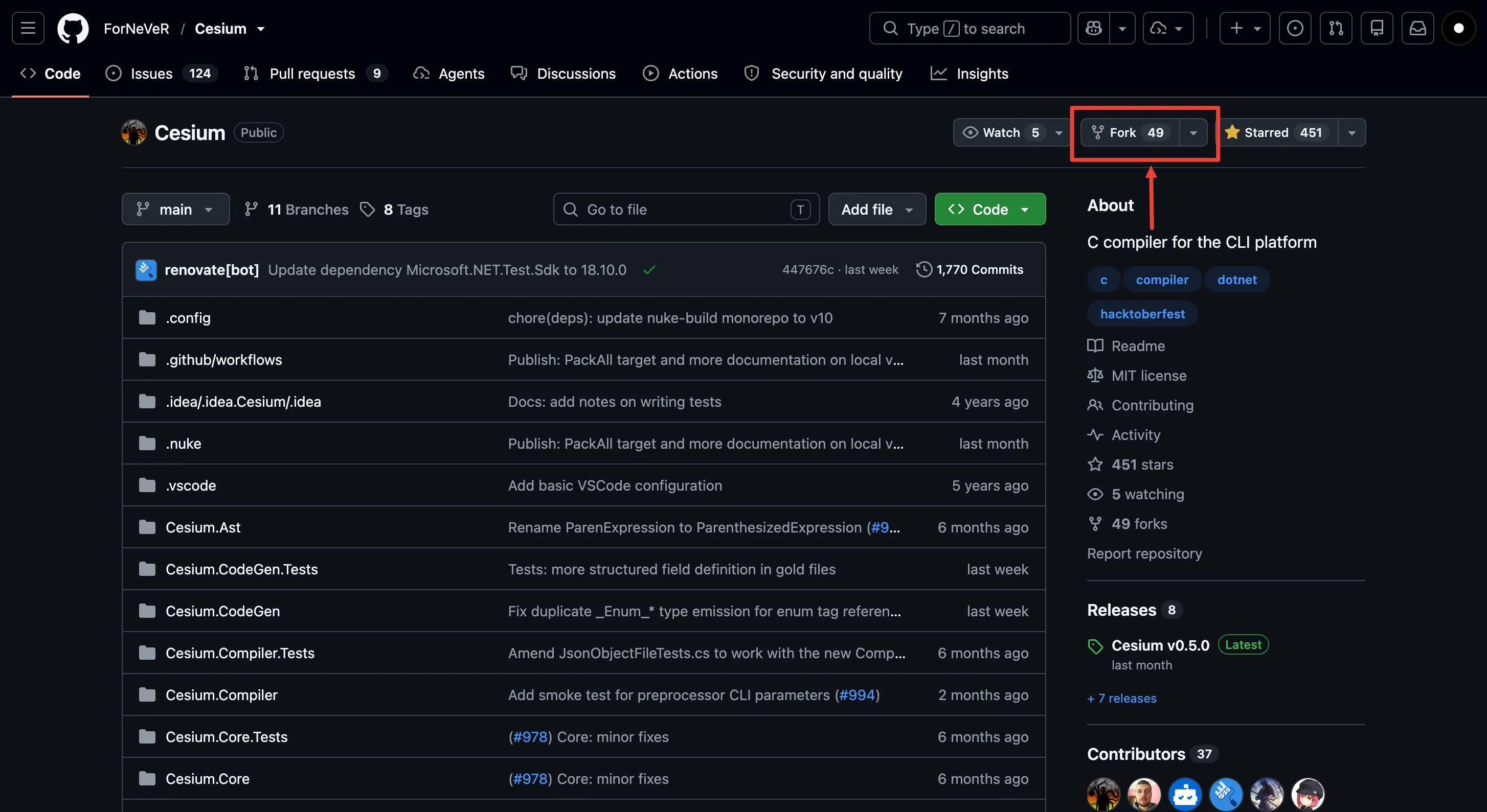 Fork repository button on GitHub